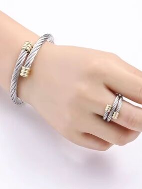Bangle Ring Set for Women Men Punk Wrist Metal Bracelet